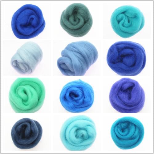 50/100g/ Blue Color Series Wool Fibre Flower Animal Wool Felting Handmade Spinning DIY Craft Materials Tool Felt Felting Wool