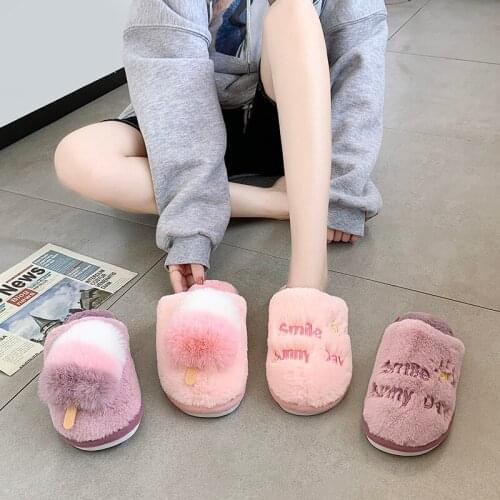 Winter Warm Home Women Warm Slippers Cute Indoor Cartoon Ladies Slippers Soft Memory Foam Couples House Shoes Men Flip Flops