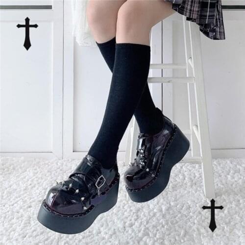 Kawaii Girls Goth Lolita Shoes Gothic Dark Loli Punk Rivet Thick High Heel 7cm Platform Lolitas Women Shoe Cosplay Anime Pu Cos