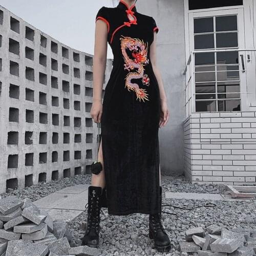Oriental Dress Chinese Dress Qipao Velvet Cheongsam Qi Pao Robe Vintage Femme Gothic Clothes Woman Chinese Dragon Dress 11945