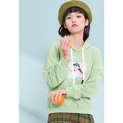 Female Autumn Hoodies Pullovers Long Sleeve Print Loose Korean Fashion Casual Big Size Women Outerwear Coat