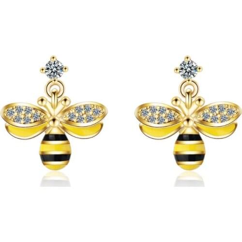 New Epoxy Bee Zircon Pendant Earrings For Women Trend Party Gifts Jewelry oorbellen pendientes SAE314
