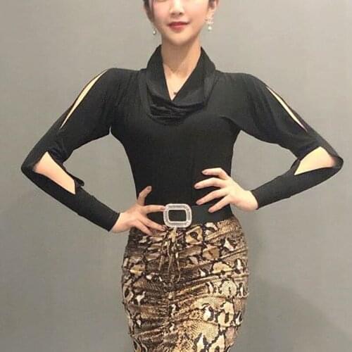 Latin Dance Costume Women Long Sleeve Black Practice Tops Samba Dance Shirt Tango Stage Outfit Ballroom Dance Clothes DQL2975
