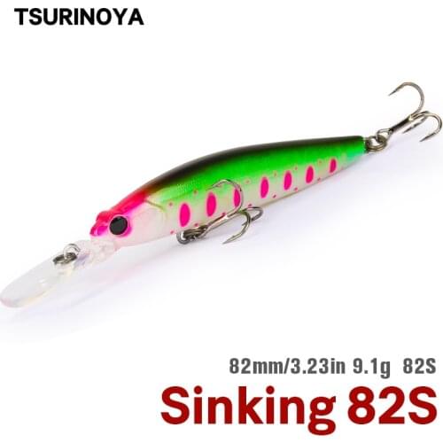 TSURINOYA 82S Fishing Lure Sinking Minnow DW85 Ranger 82mm 9.1g Long Casting Salmon Bass Snakehead Saltwater Jerkbait Hard Bait