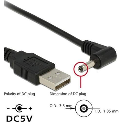1pcs USB 2.0 Male to Right Angled 90 Degree 3.5mm 1.35mm DC power Plug Barrel 5v Cable 100cm