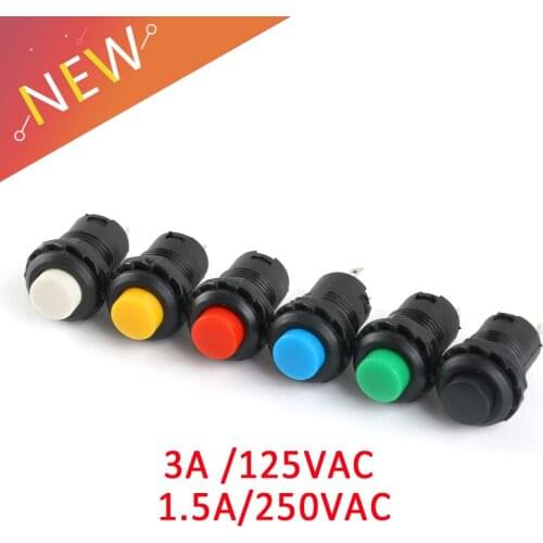 10pcs 12mm Momentary pushbutton switches 3A /125VAC 1.5A/250VAC Self Return Momentary Push Button Switch