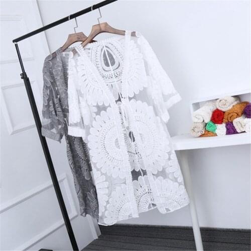 2020 Pareo Beach Cover Up Floral Embroidery Bikini Cover Up Swimwear Women Robe De Plage Beach Cardigan Bathing Suit Fashion