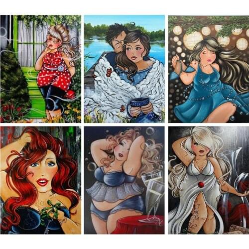 5D DIY diamond Painting Fat Lady Cartoon Embroidery Rhinestone Cross stitch Mosaic Picture Full Drill Handmade Home Decor Gifts