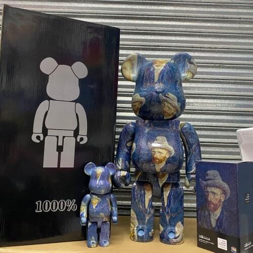 Bearbricklys 70cm 1000% Van Gogh Self-portrait Pvc Action Figures Blocks Bear Dolls Decoration Model Friend Toys Christmas Gifts