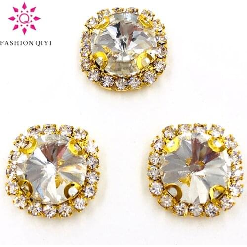 Free shipping Clear white Round shape gold base sew on rhinestones Crystal buckle wedding decoration diy/clothing accessories