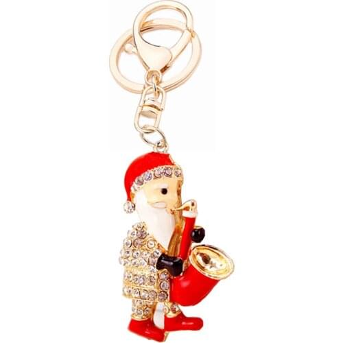 2017 Charm Crystal Santa Claus Keychain Fashion Women Car Crystal Key Chains Men Keyring Llaveros Gifts R237