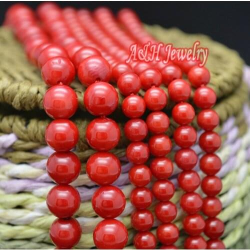 6~8mm High Quality Natural Coral Round Beads 16'' Red Strand Loose Beads For Jewelry Making Materials 5 Strand/lot