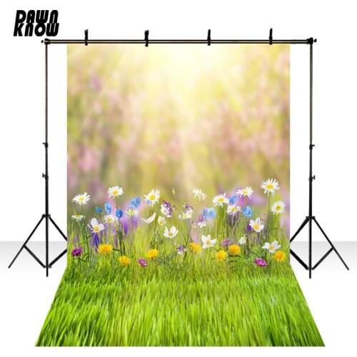 DAWNKNOW Flower Sunshine Photography Background Photocall Green Lawn Photo Shoot Wedding Backdrops Children Photo Studio lv1284