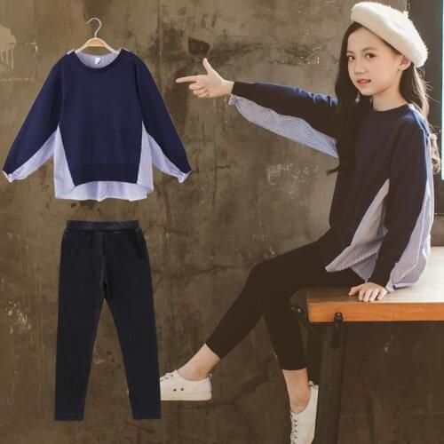 Kids Sets Autumn New Style Fashion Solid Color Two-Piece Set Middle Large Children Casual GIRLS Suit 3-12 Ages