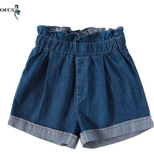 Girls Denim Shorts Teenagers Summer Elastic Waist Design Soft Short Pants Kids Beach Clothes Children Shorts For Girls Trousers