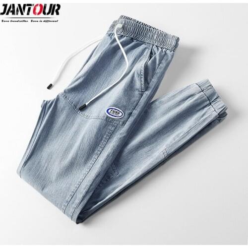 Jantout Brand Summer Mens Casual Pants Breathable Cotton Male Harlan Pant Fashion Lace Grey Blue Thin Trousers Large size M-4XL