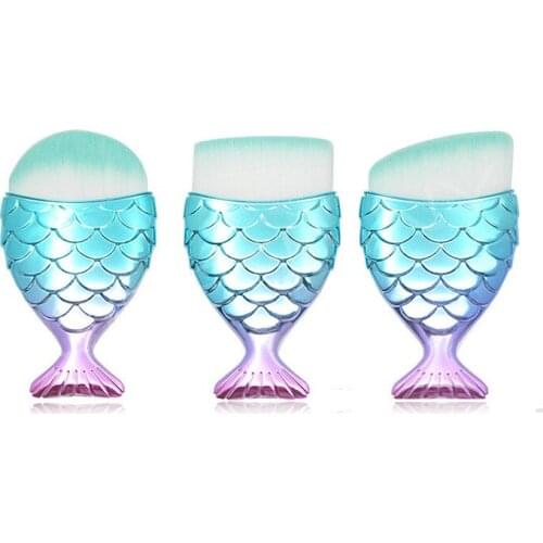 Make Up Brushes Cosmetic Professional Tail Mermaid Holder Shape Makeup Brush Foundation Cosmetic Fish Tools Kit Powder Face
