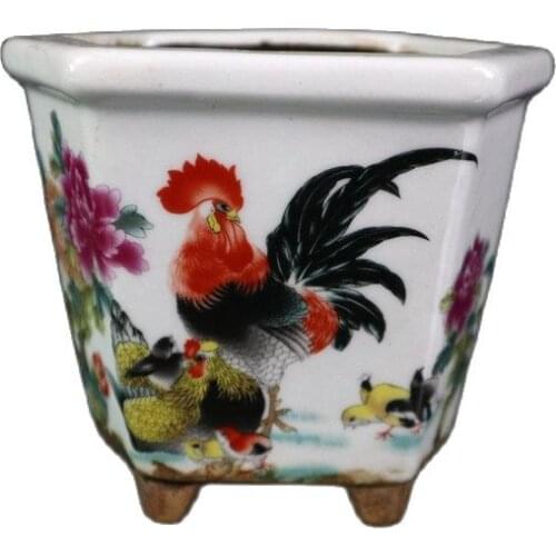 China Old Porcelain Pastel Family Picture Hexagonal Flowerpot