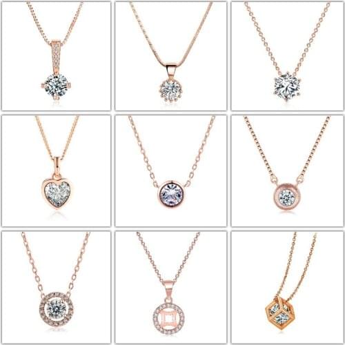 Classic Rose Gold Zircon Pendant Necklace Bridal Wedding White Gold Necklace Engagement Jewelry Crystal Chain Anniversary Gifts