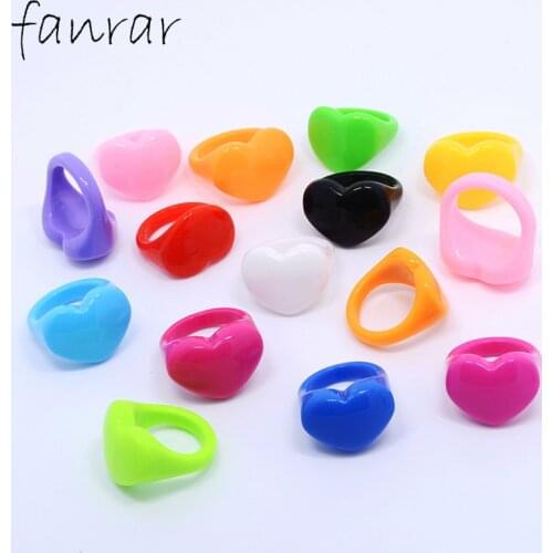 10-20pcs Mixed Colourful Vintage Geometric Personality Design Acrylic Heart Women Rings Fashion Jewelry Simple Ring Wholesale