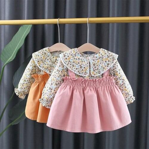 Spring Autumn Girls Kids Princess Dress Children Baby Infants Overall Dresses Vestidos+Flora Long Sleeve Tops T-shirt S12698