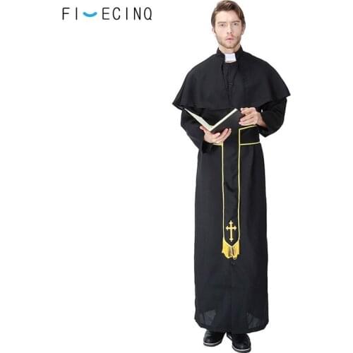 Preacher Black Halloween Cosplay Costume Men Adult Priest Easter Carnival Party Europe Traditional Jesus Christ Robe Clothing