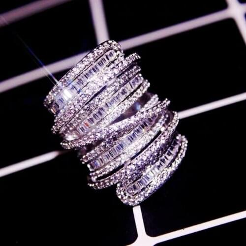 Handmade Big statement ring 925 Sterling Silver Diamond cocktail Wedding Band Rings for women men evening Party Jewelry