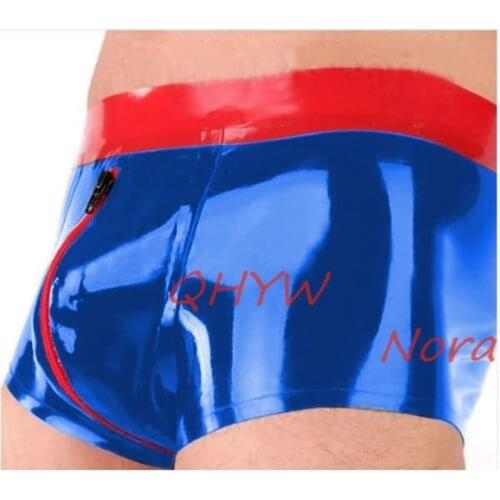 Handmade Latex Boxer Men Sexy Rubber Short Tight Black with Red with Front Zipper Size XXS-XXL