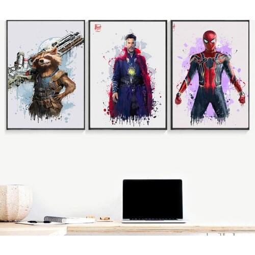 Marvel Avengers Oil on Canvas Painting Wall Art Poster and Print Watercolor Iron Man Wall Art Picture for Living Room Decor