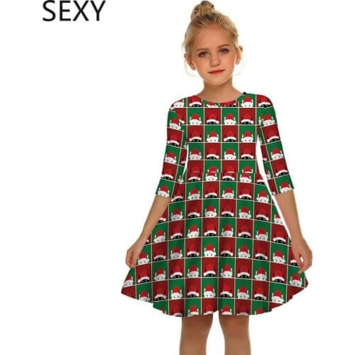 Fashion Santa Cartoon Dress Girls Christmas Tree Dresses For Girl Winter New Year Party Gown Costume Top Selling