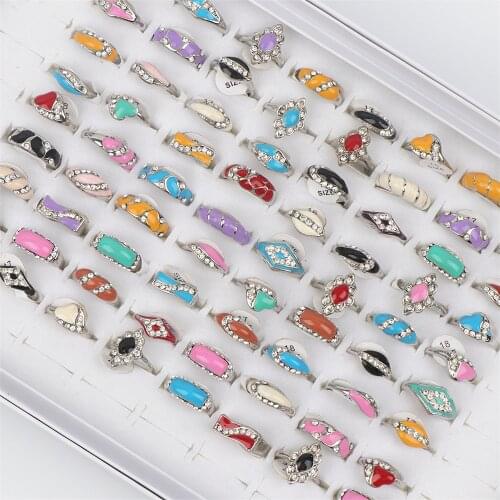 Fashion 20pcs/Lot Drip Ril Crystal Metal Heart Flower Jewelry Rings For Women Size 17mm to 19mm Mix Style