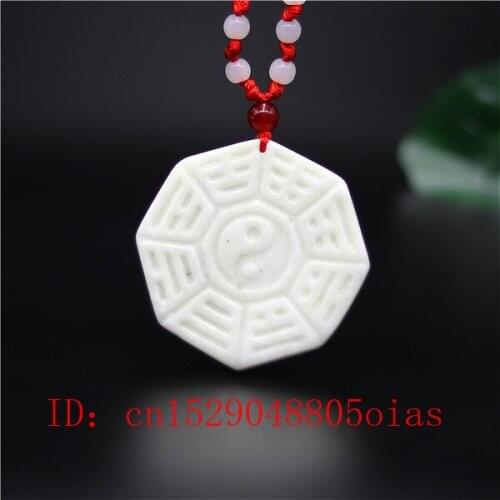 Natural White Chines Jade Tai Chi Gossip Pendant Necklace Charm Jewellery Fashion Accessories Carved Amulet Gifts for Women Men