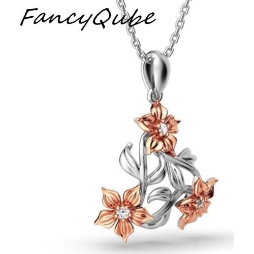 1 Pcs Summer Young Girls Two-tone Rose Gold Necklace Tri-flowers Shape Pendant Neck Jewelry For Women