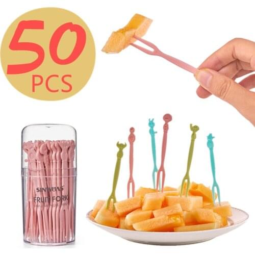 Plastic Disposable Forks Stick Food Picks Cocktail Creative Fruit Fork Set Party Cake Salad Vegetable Forks Baking shop Supplies