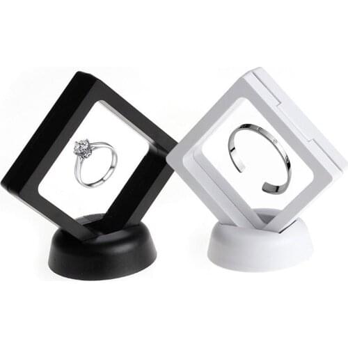 Black white Suspended Floating Display Case Earring Ring Jewellery Coins Gems Artefacts Storage Pet Membrane Stand Holder Box