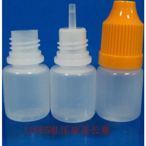 PE 5ml bottle long thin dropper 1000pcs/lot childproof cap