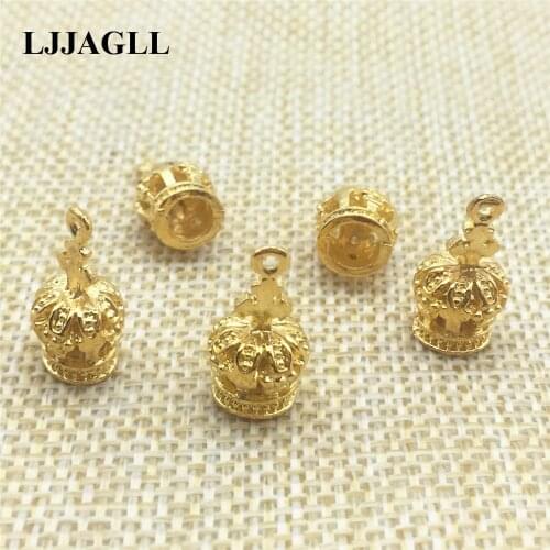 Golden Plated 15pcs 8*9*18mm Small 3D Crown Charms Cross Pendant Jewelry Diy Fit Necklace Diy Jewelry Findings AHG009