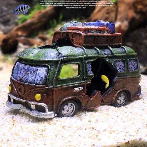 Fish Tank Landscape Ornaments Conch Shrimp House Simulation Seabed Car Wreck Resin Bus Aquarium Decoration Accessories