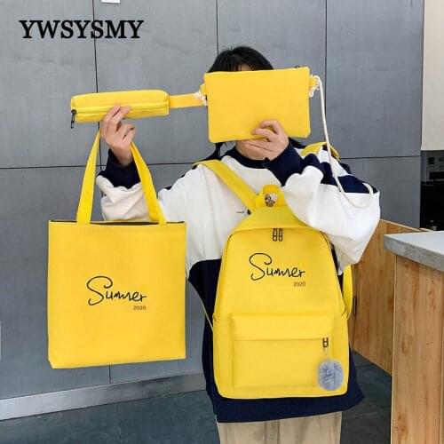 4Pcs/Set Women Backpack Canvas School Bag for Teenage Girl Children Backpack Female Shoulder Bags Kids Book Bag Travel Backpack