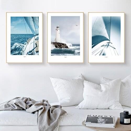 Modern Sea Boat Landscape Wall art Canvas Painting Posters and Prints Nordic Decoration Home Wall pictures for living room Decor