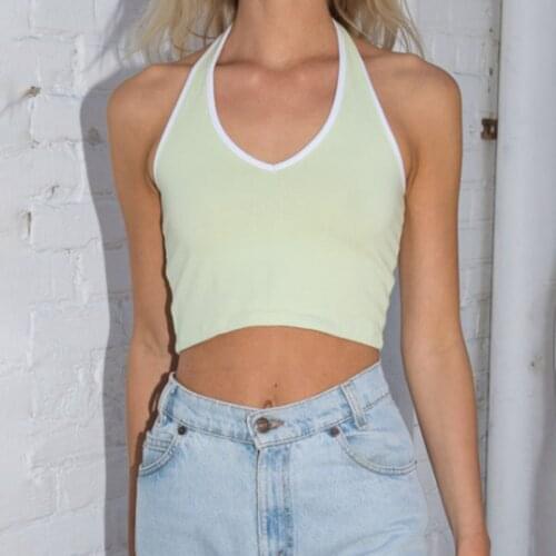 Vintage Solid Slim Crop Top Women Summer Sexy Backless Sleeveless Halter Neck Tank Tops Woman Casual Streetwear Y2k Camis Blusas