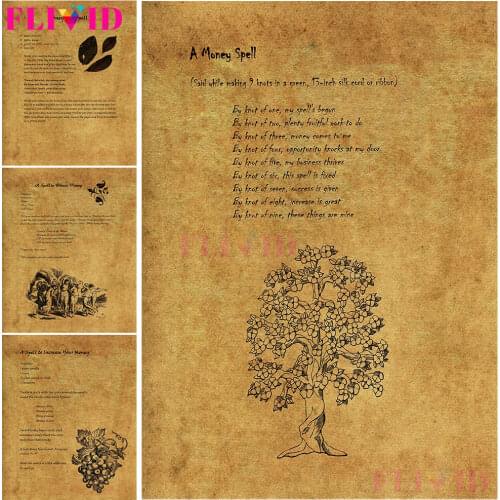 Vintage Witchcraft Money Spell Shadow Book Nordic Poster Wall Art Canvas Painting Wall Pictures Alchemy Mantra Decor Unframed