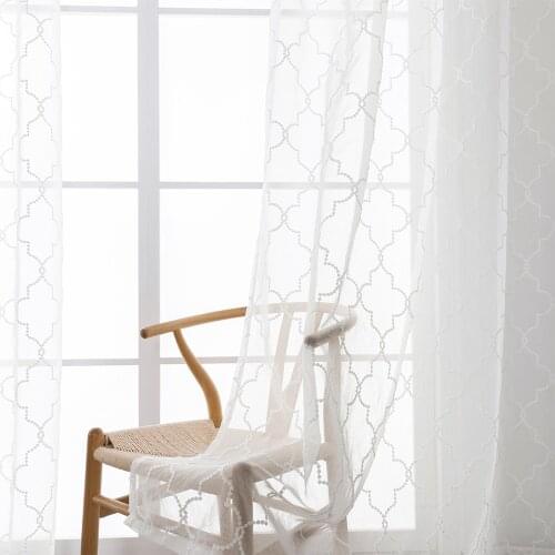 ELKA Embroidered Sheer Curtains for Living Room Bedroom Voile Curtain Panels Kitchen Windon Treatment