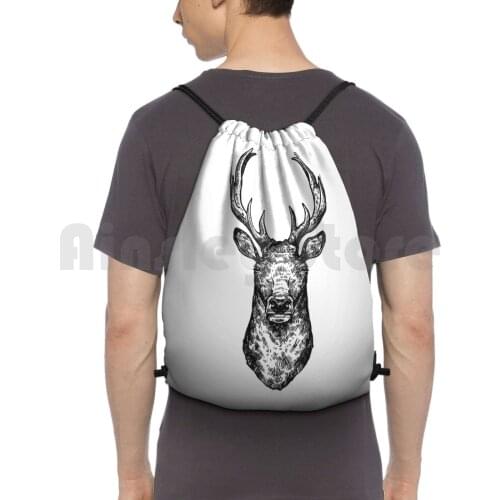 Stag Head On White Background Backpack Drawstring Bags Gym Bag Waterproof Stag Head Transparent White Background Animals