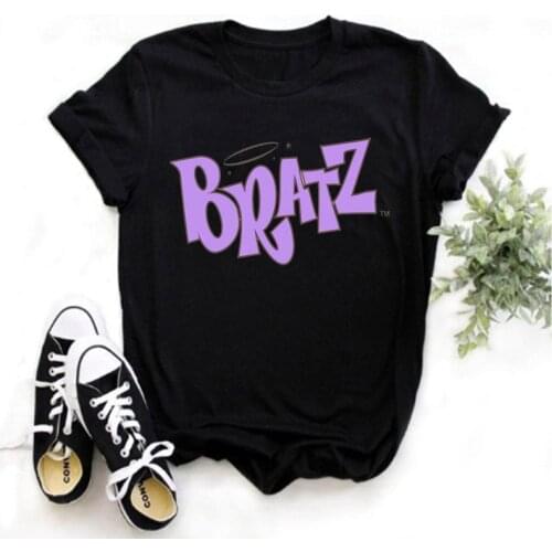Mayos Bratz Letter T-shirt Ladies Casual Black Pink Light Gray Top Fashion T-shirt Printing Short Sleeve T-Shirt Ladies Clothes