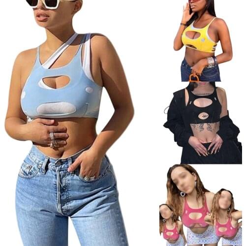 2021 New Womens Hollow Out Cami Tops, Sexy Sleeveless Spaghetti Strap Solid Color Slim Fit Crop Tops