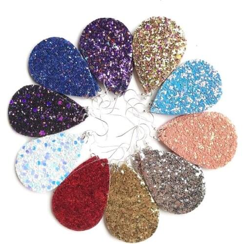 Women Sweet Sequined Leather Drop Earrings Multi-Colored Teardrop Simple Pendant Leather Earrings For Women