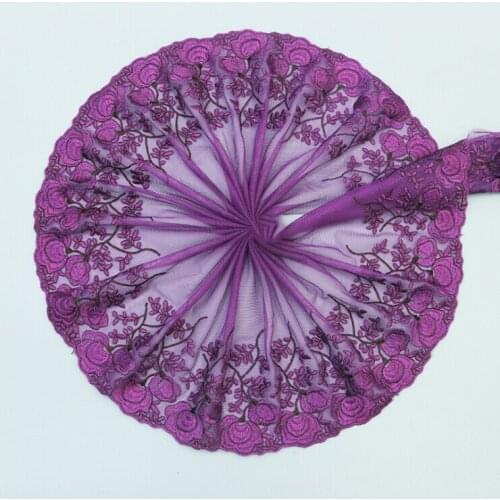 19Yards 22cm Polyester Embroidery Purple Lace Trimming DTY Craft Supply Clothing Accessories