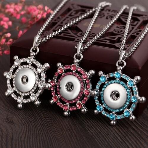 2019 New Snap Button Jewelry 18mm Rhinestone Snap Pendant Necklace Jewelry Fit 18mm Snap Button Jewelry for Women DIY with Chain