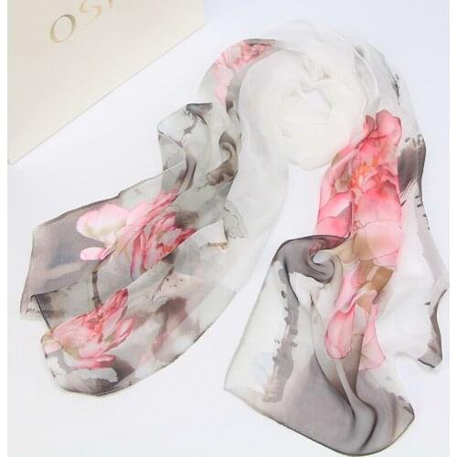 2020 NEW Lotus print Georgette chiffon scarf silk square hijab cool shawl ladies foulard femme Scarves hair bufanda mujer